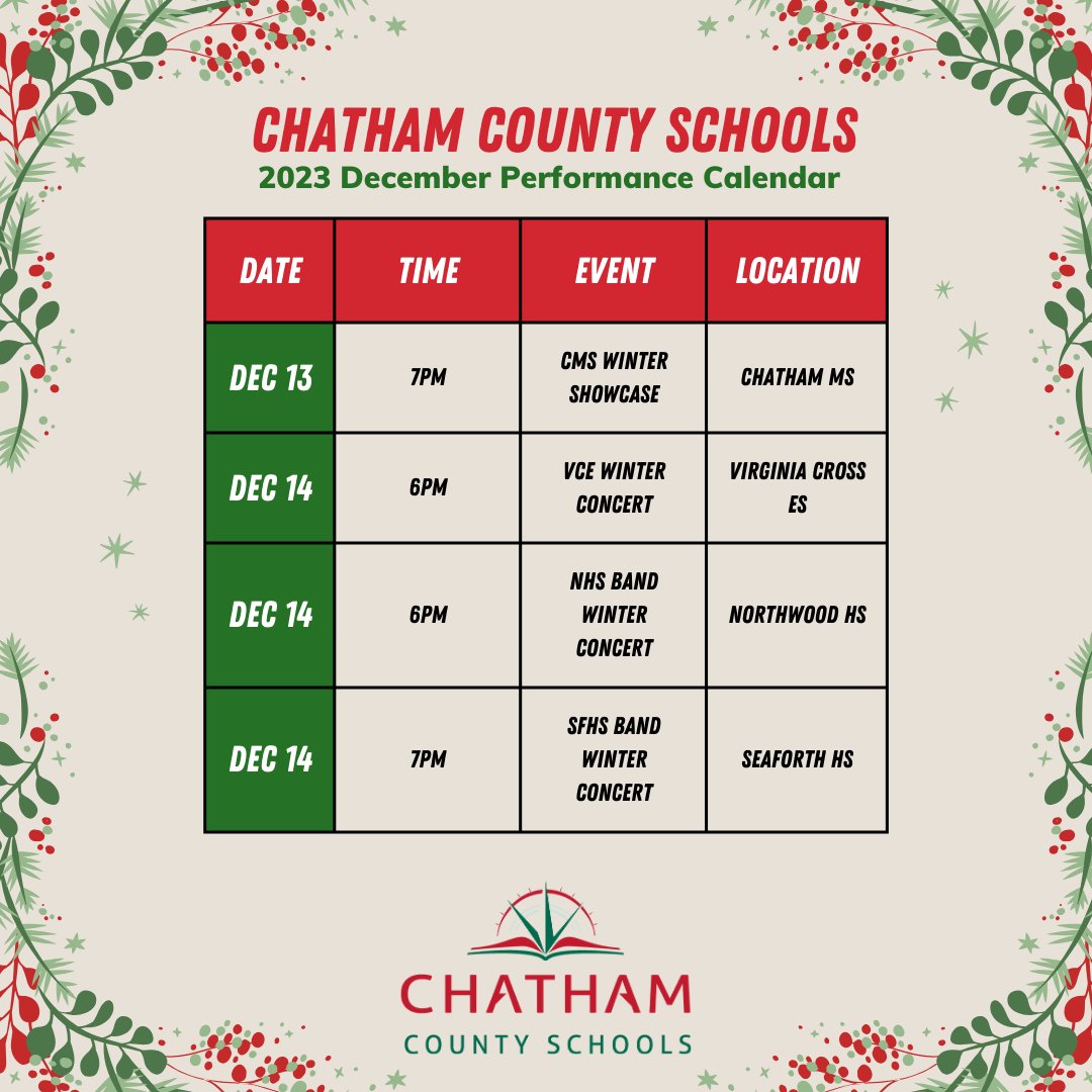 Never fear.... your Chatham County holiday cheer is here! ☃️ Many of our talented performance groups are putting on holiday showcases across the county, and all are welcome to attend. #OneChatham
