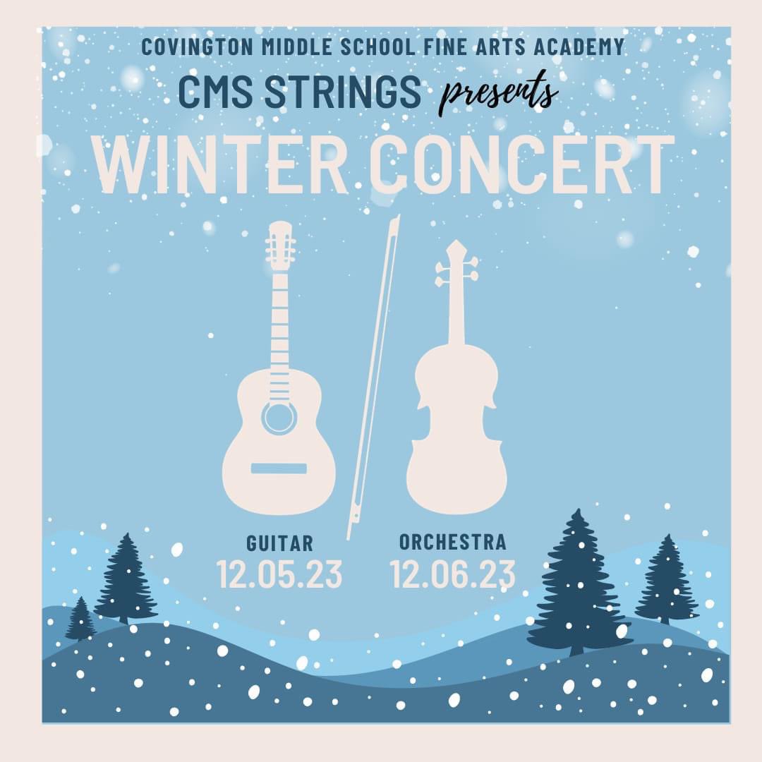 Come see our amazing <a href="/CMSStrings/">Covington Strings</a> on Tuesday and Wednesday this week! Guitar performs at 6:30 on Tuesday and Orchestra at 6:30 on Wednesday!