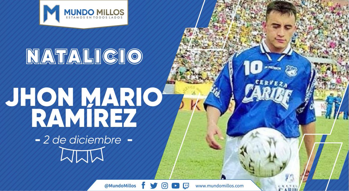 MundoMillos's tweet photo. #NATALICIO Un día como hoy hace 52 años nacía el gran Jhon Mario Ramírez. Jugó en #Millonarios en 1992-1998 y 2001. Fue campeón de Copa Merconorte y subcampeón de Liga en 1994 y 1996. Anotó 21 goles y fue uno de nuestros referentes de la década de los 90.

#EstamosEnTodosLados https://t.co/E4DPnh6L9T