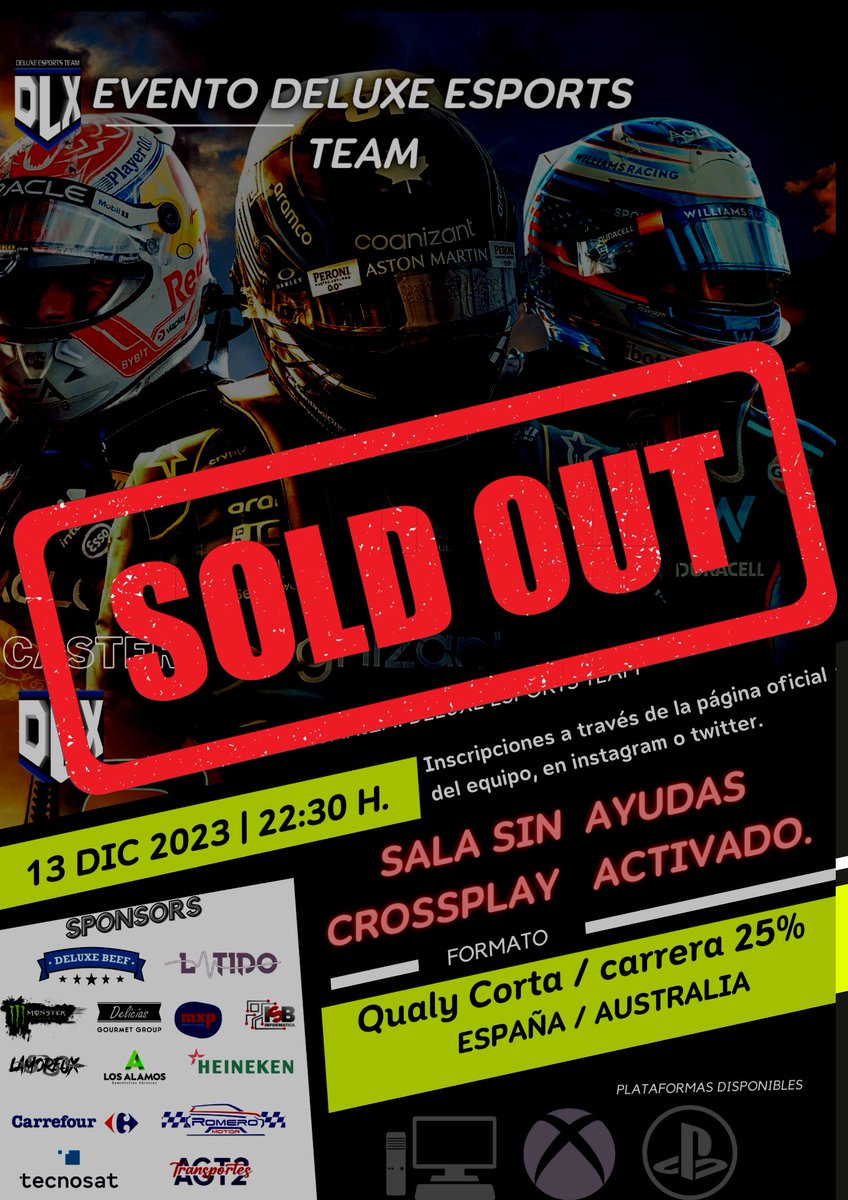 deluxef1esports's tweet photo. Gracias a todos.
Los tres eventos de navidad de los dias 6, 13 y 20 los tenemos completos.
#nosocialhate #godlx https://t.co/BH8q542XGx