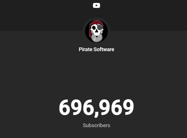 PirateSoftware's tweet image. After a titanic amount of effort chat has defeated the final boss of YouTube. I'm proud of you goblins. o7