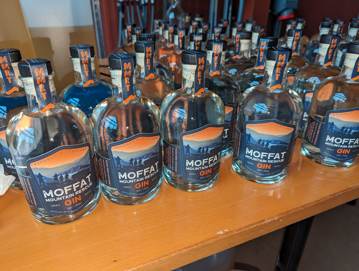 MoffatMRT's tweet photo. Released into the wild! 

Moffat Mountain Rescue Team Gin!

Available at the Moffat Distillery and online.

70 bottles already gone today

Proceeds will help Moffat Mountain Rescue.

https://t.co/ehRNalBLXX https://t.co/aat3N1UeBN