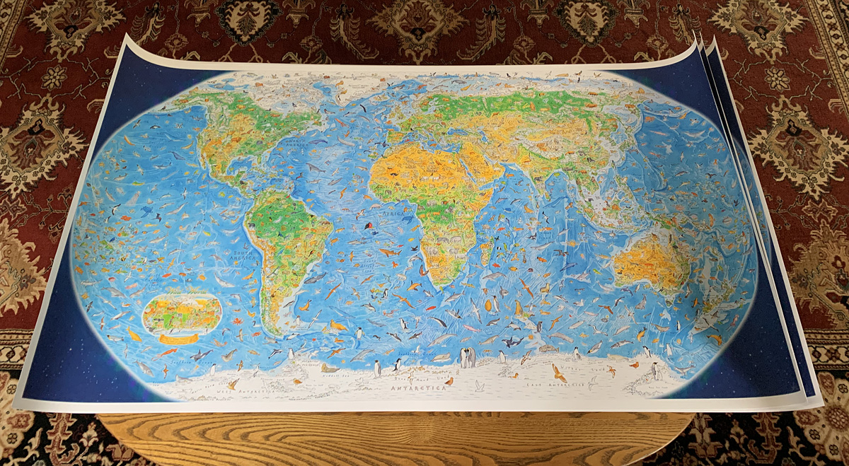 Wild World! Christmas presents for my granddaughters came in the mail today. I'd be delighted if they recognize the WGS84/Natural Earth map projection centered on 11E ;)