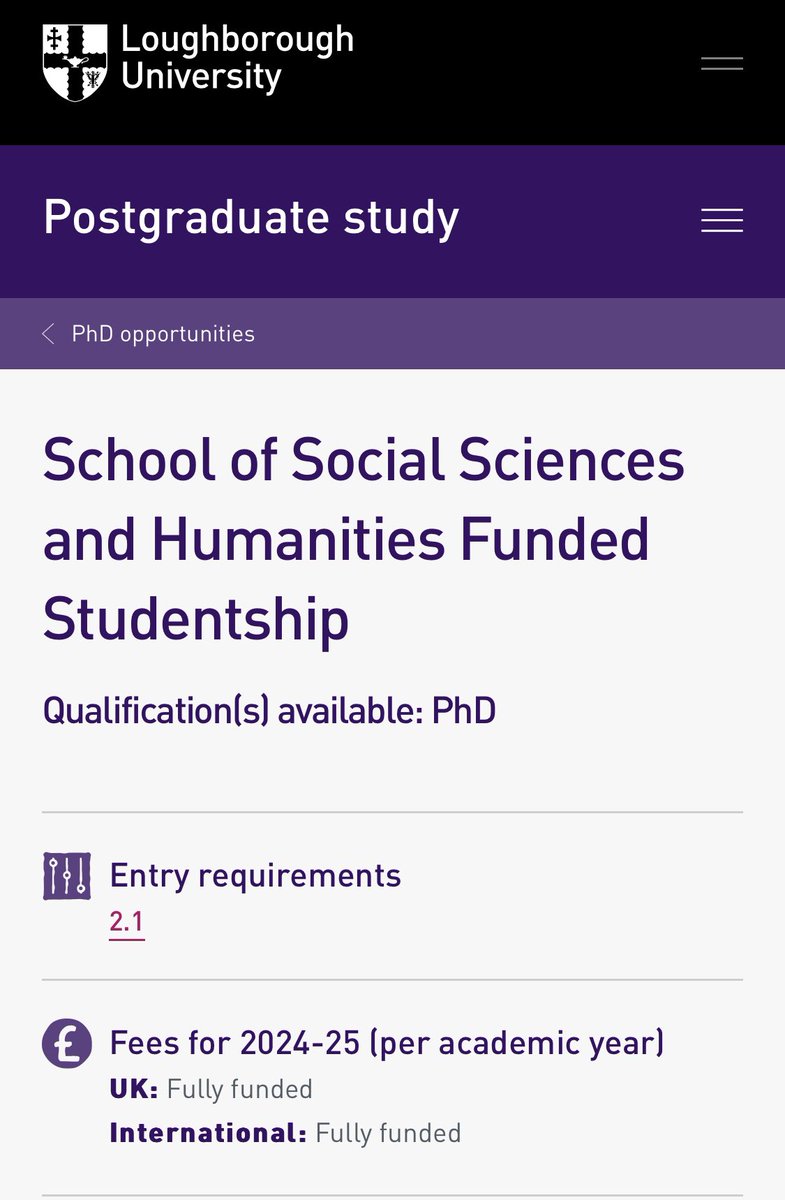 Fully funded PhD studentships for both domestic &amp; international candidates! 📚💜lboro.ac.uk/study/postgrad… a range of disciplines including communication &amp; media. For staff interests &amp; contact details see lboro.ac.uk/schools/social… Please share 🙏