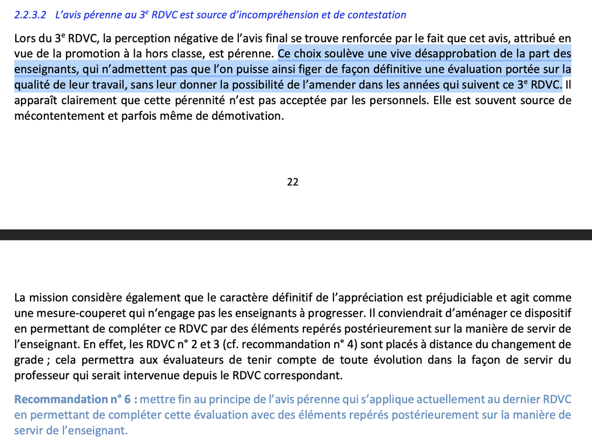 Ithyphallique's tweet photo. ℹ️

Rapport au vitriol de l'Inspection Générale sur les RDV de carrière des profs.
-> 64,6% des profs ont une majorité d'"excellent" mais seul 30% gagneront 1 an "pour des raisons budgétaires"
-> termes infantilisants
-> veut supprimer l'avis final
-> changer la place des RDVC https://t.co/wY00DUSqD7