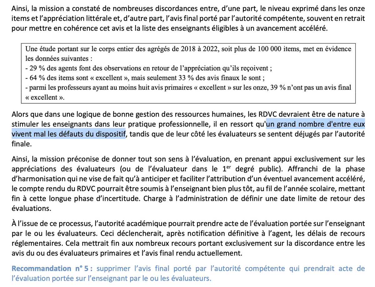 Ithyphallique's tweet photo. ℹ️

Rapport au vitriol de l'Inspection Générale sur les RDV de carrière des profs.
-> 64,6% des profs ont une majorité d'"excellent" mais seul 30% gagneront 1 an "pour des raisons budgétaires"
-> termes infantilisants
-> veut supprimer l'avis final
-> changer la place des RDVC https://t.co/wY00DUSqD7
