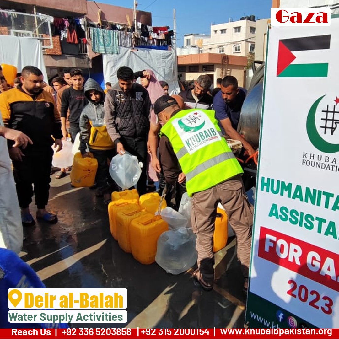 KhubaibPak01's tweet photo. Alhamdulillah! 

Khubaib Foundation's impactful efforts continue in Gaza. Khubaib Foundation has distributed  water in Deir al-Balah, next to Khan Yunis Gaza. 
Prophet Muhammad (ﷺ) emphasized the significance of providing water as the best charity. Today, the people of Gaza face a dire situation with essential services like water, food, and shelter disrupted. Your donations can be a lifeline for those in need. Let's continue supporting Khubaib Foundation in this noble cause.

#KhubaibFoundation #water
#servinghumanity #prayforgaza