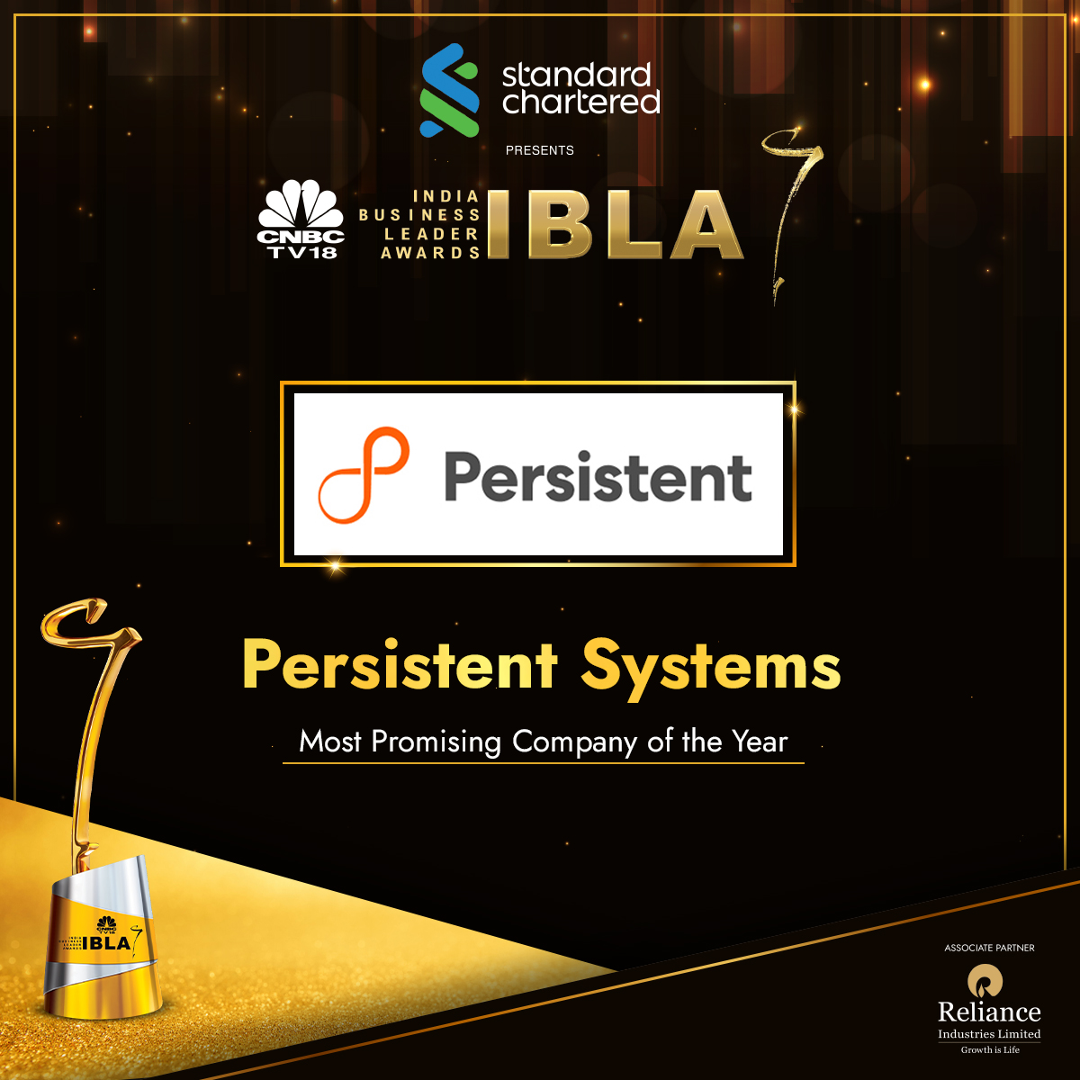 Persistent Systems shines as the Most Promising Company of the Year at IBLA 2023. A beacon of promise in the #PursuitOfExcellence #IBLA #Business #Excellence #Awards #Honour #IBLA2023 #Leadership #CNBCTV18IBLA @StanChartIN