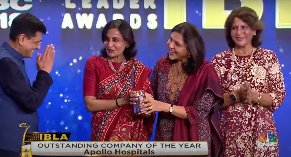 drsangitareddy's tweet image. Overwhelmed with gratitude to the jury of @CNBCTV18News #IBLA2023 for recognising @HospitalsApollo as the &quot;Outstanding Company Of The Year&quot;
I am immensely thankful to my Apollo fly whose unwavering support fuels r pursuit of excellence in #healthcare 
@PiyushGoyal @ShereenBhan