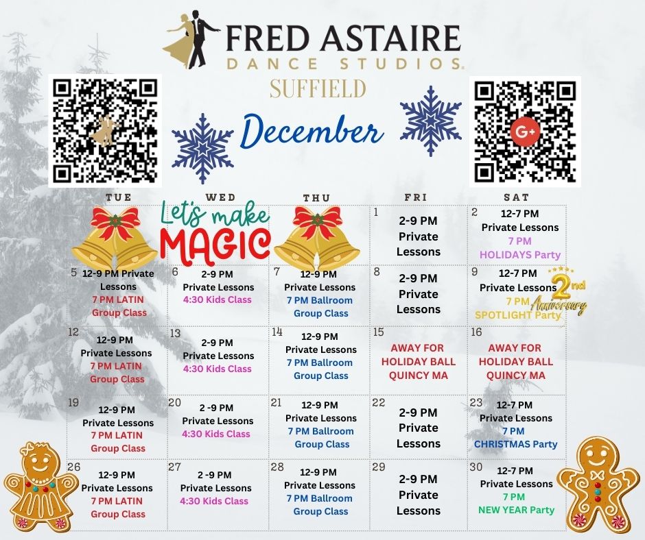 DM us for more information, or give us a call at 860 929 2365 to reserve your spot today. Celebrate this magic season with ballroom dancing at the Suffield Fred Astaire Dance Studio this December!💃🕺#suffieldfredastaire #bestinballroom #lifeisbetterwhenyoudance #holidaygifts