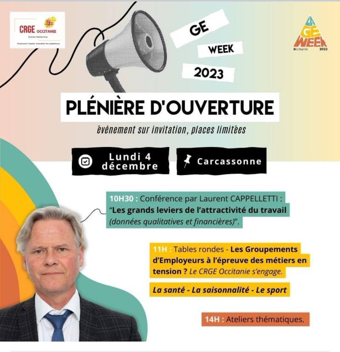 laurentcappelle's tweet photo. À #carcassonne lundi pour animer la conférence  d’ouverture  #GEWeek  @crge_occitanie Groupement d’Employeurs Occitanie sur « Les grands leviers de l’attractivité du travail ». Un sujet o combien d’actualité pour les employeurs et les salariés👇@LeCnam @CnamIntec @Instit_Sapiens https://t.co/UC25JDKNyR