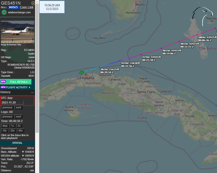 FlconEYES's tweet photo. Bombardier Global Express
EC-MNH | 3435C5
Los del grupo #Melia llegaron el #29Nov saliendo a esta hora al Este.
Foto en #AlbertoDelgado #TrinidadCuba
#Now #ADSB #cuavion #planespotting #Cuba #2Dic https://t.co/xo8Z7Rb4b1