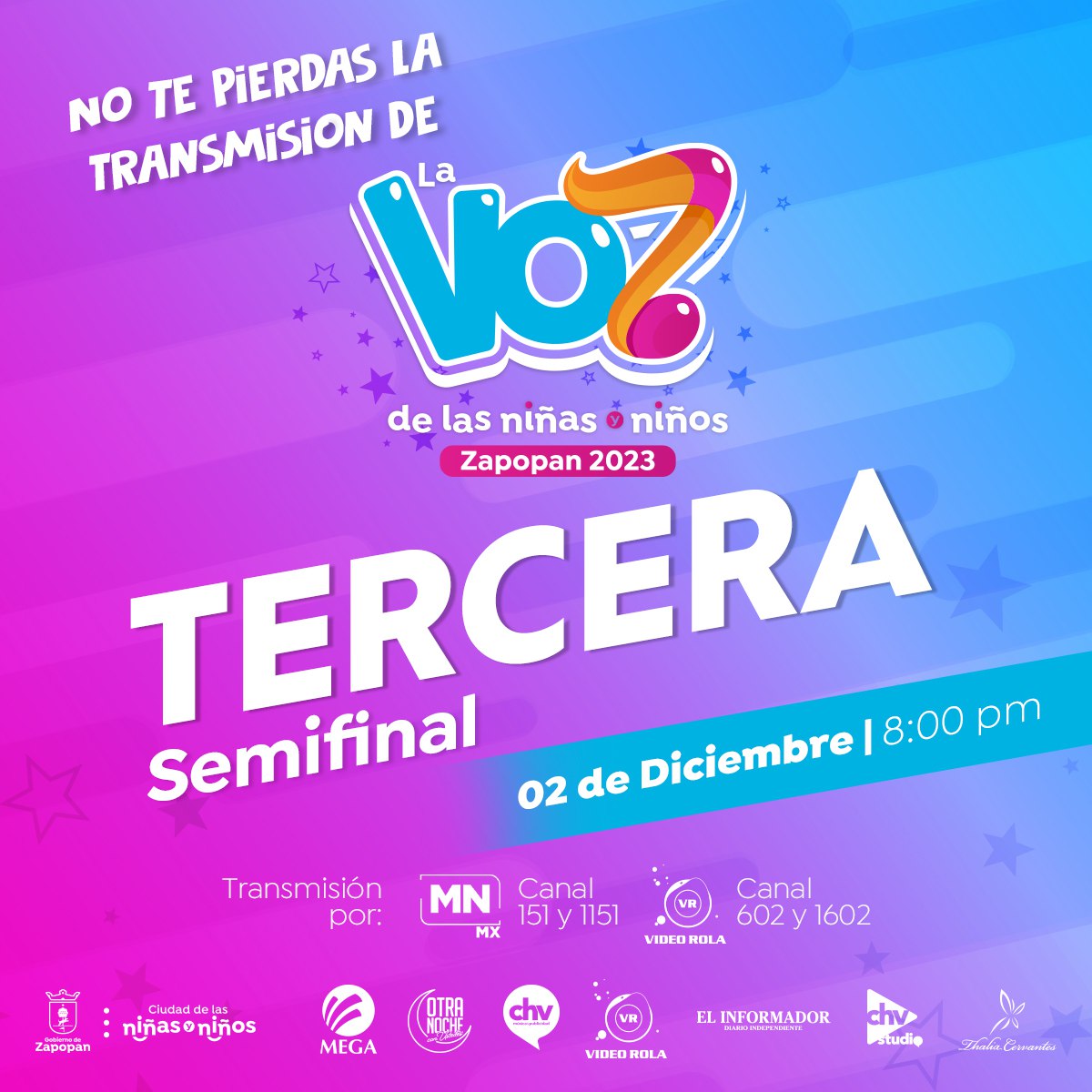 Acompáñanos hoy a la tercera semifinal a las 8 p. m. por los canales Meganoticias (151) y VideoRola (602).

Revive la magia y las emociones que se vivieron en La Voz de las niñas y niños de Zapopan. 🎶🎤