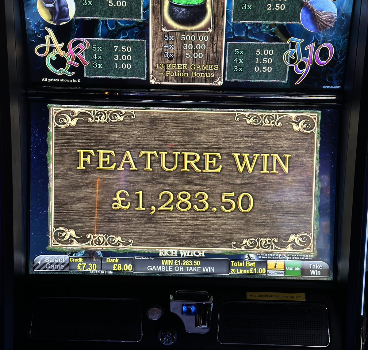 MERKURCasinoABD's tweet image. Check Out This RICH WITCH WIN!!! (18+BeGambleAware.org)

Check out this INCREDIBLE WIN FROM One of our lucky customers who received a WHOPPING 307 FREE Spins &amp;amp; Walked away with a MASSIVE £1,283.50 🤑 🤑 🤑.

#MERKURCasino #Aberdeen #SlotsWin #BIGWIN #Casino #RichWitch
