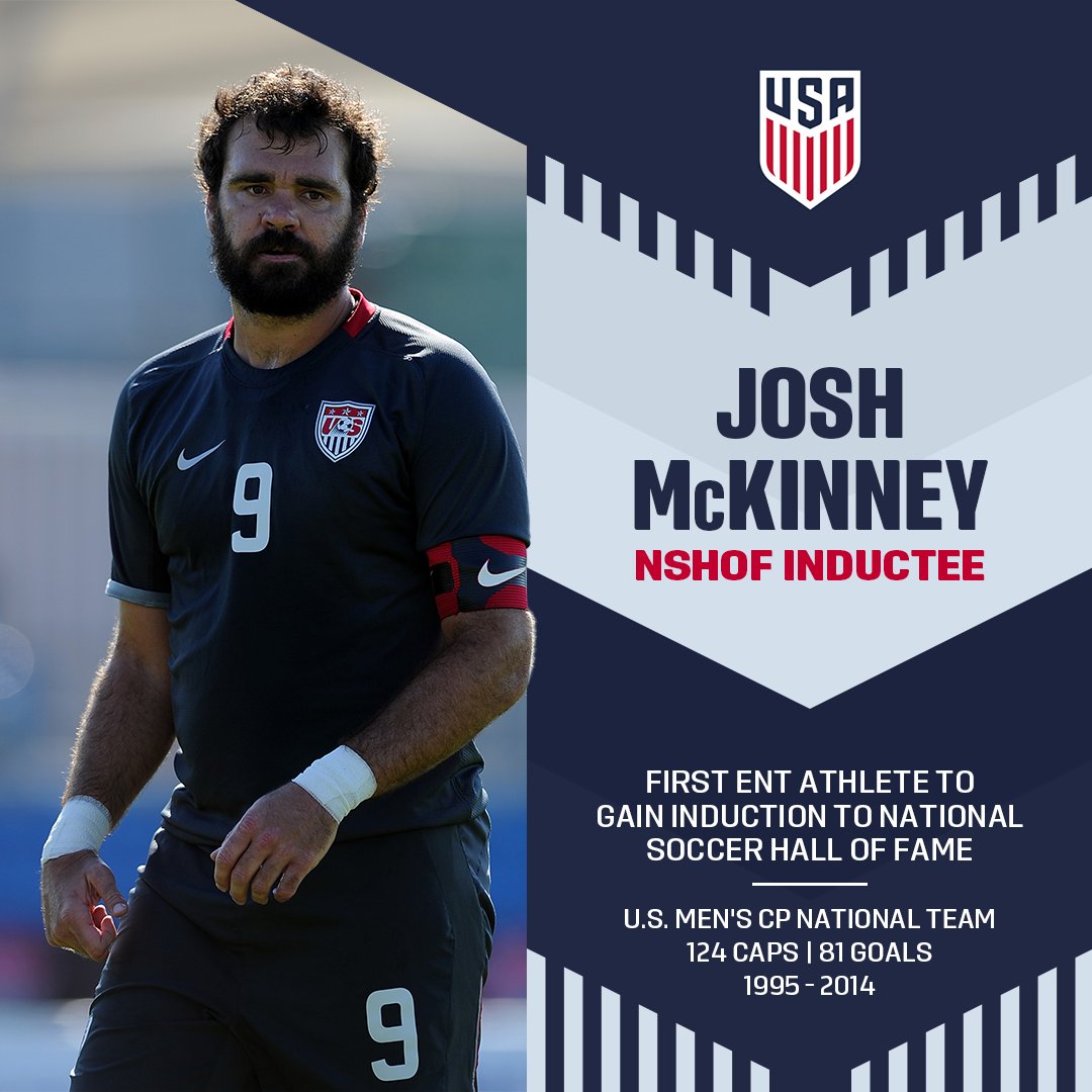 𝐇𝐈𝐒𝐓𝐎𝐑𝐘 𝐌𝐀𝐃𝐄!

Former #UScpMNT captain <a href="/MCKINNEYJOSH9/">Josh Mckinney</a> has been voted into the National Soccer Hall of Fame as part of the 2024 Class.

A 19-year veteran of the U.S. squad, Josh will become the first Extended National Team athlete inducted into the <a href="/soccerhof/">National Soccer HOF</a> next May.
