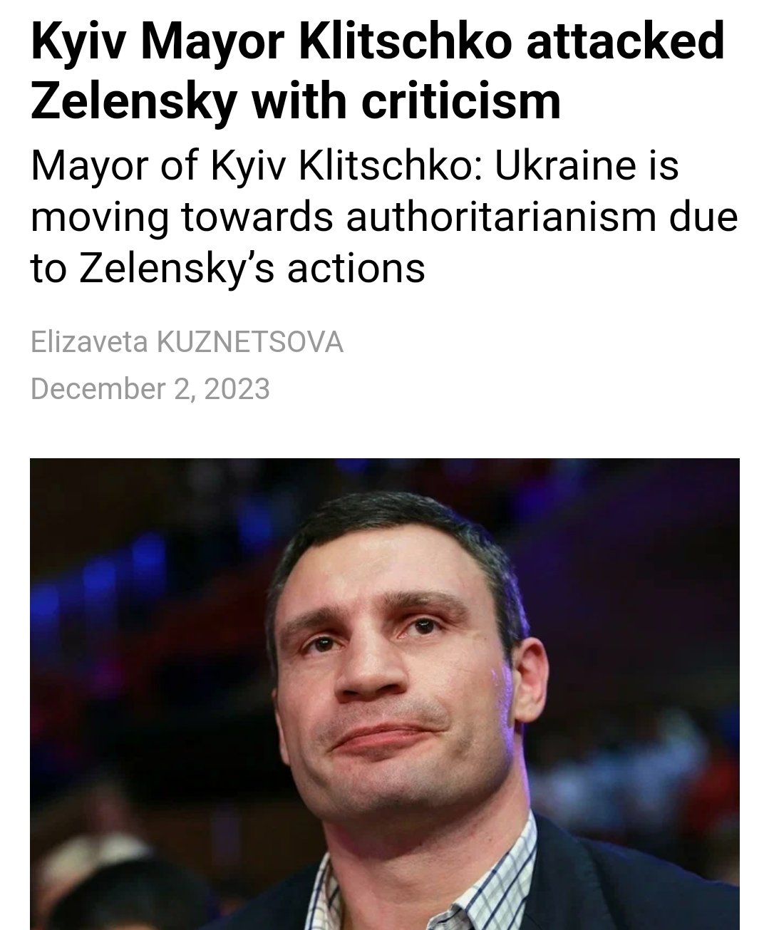 Olga Bazova on X: "This is a significant indicator that Ukraine is breaking  apart. Klitchko literally accuses Zelensky of being a dictator. 🤭  https://t.co/HV5SZMmJbn" / X