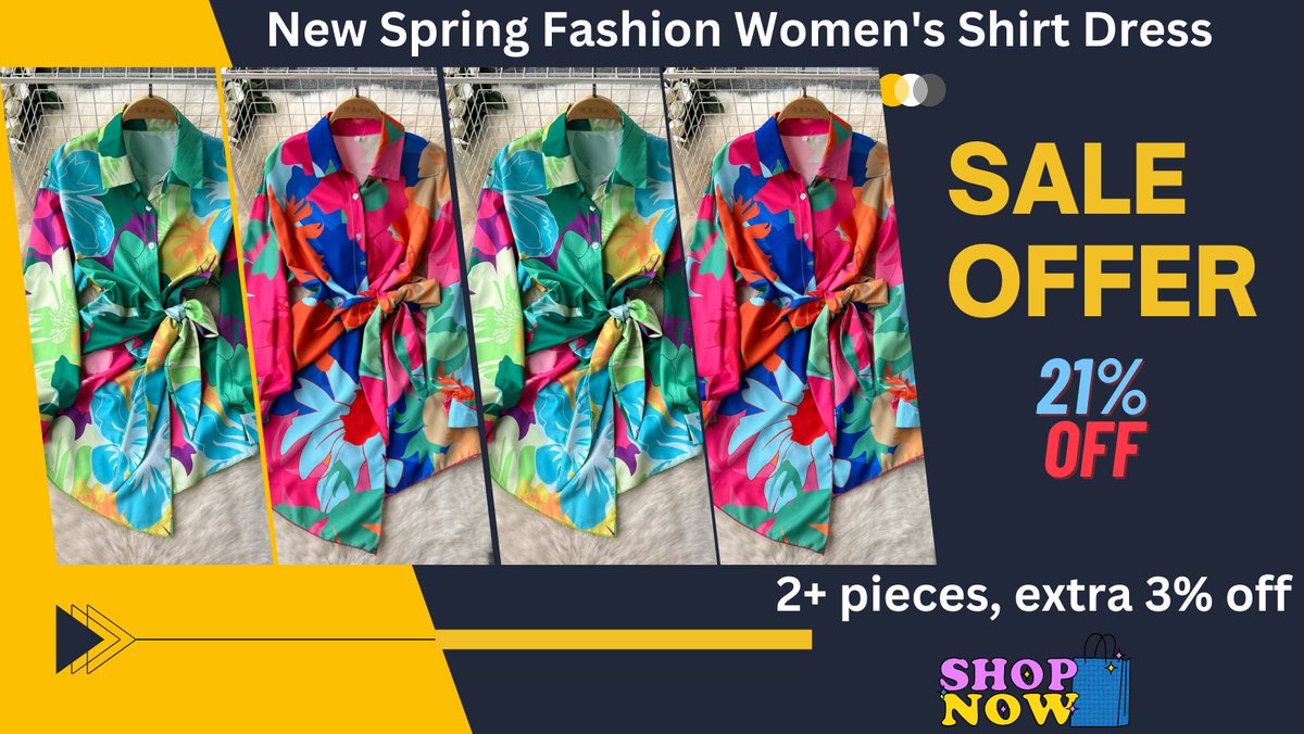 onlineshop765's tweet photo. 21% OFF
2+ pieces, extra 3% off
Foamlina New Spring Fashion Women's Shirt Dress Multi-color Print Turn-down Collar Long Sleeve Sash Bow-tied Buttons Short Dress

Visit the Website: https://t.co/cAOTo0rT4L

#womensshirts #shirts #shirtstyle #shirtdesign #shirtsformen #TradingView https://t.co/TaxEl2m65s