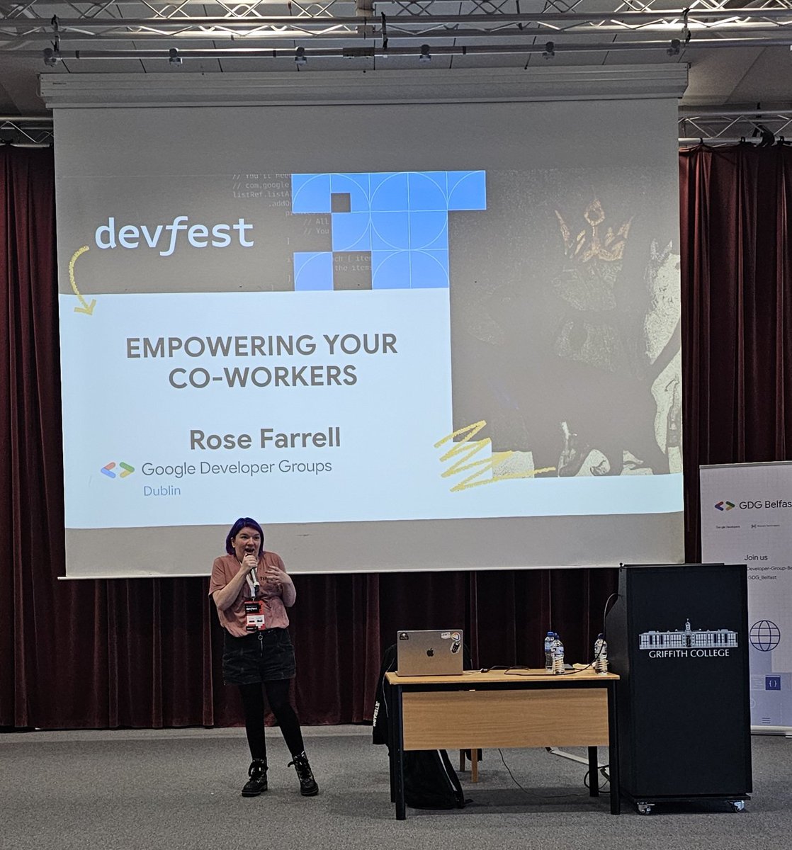 GarthGilmour's tweet photo. Talk of the day from Rose Farrell. First class. #DevFest2023 #DevFestIreland https://t.co/lWAH6q4U20