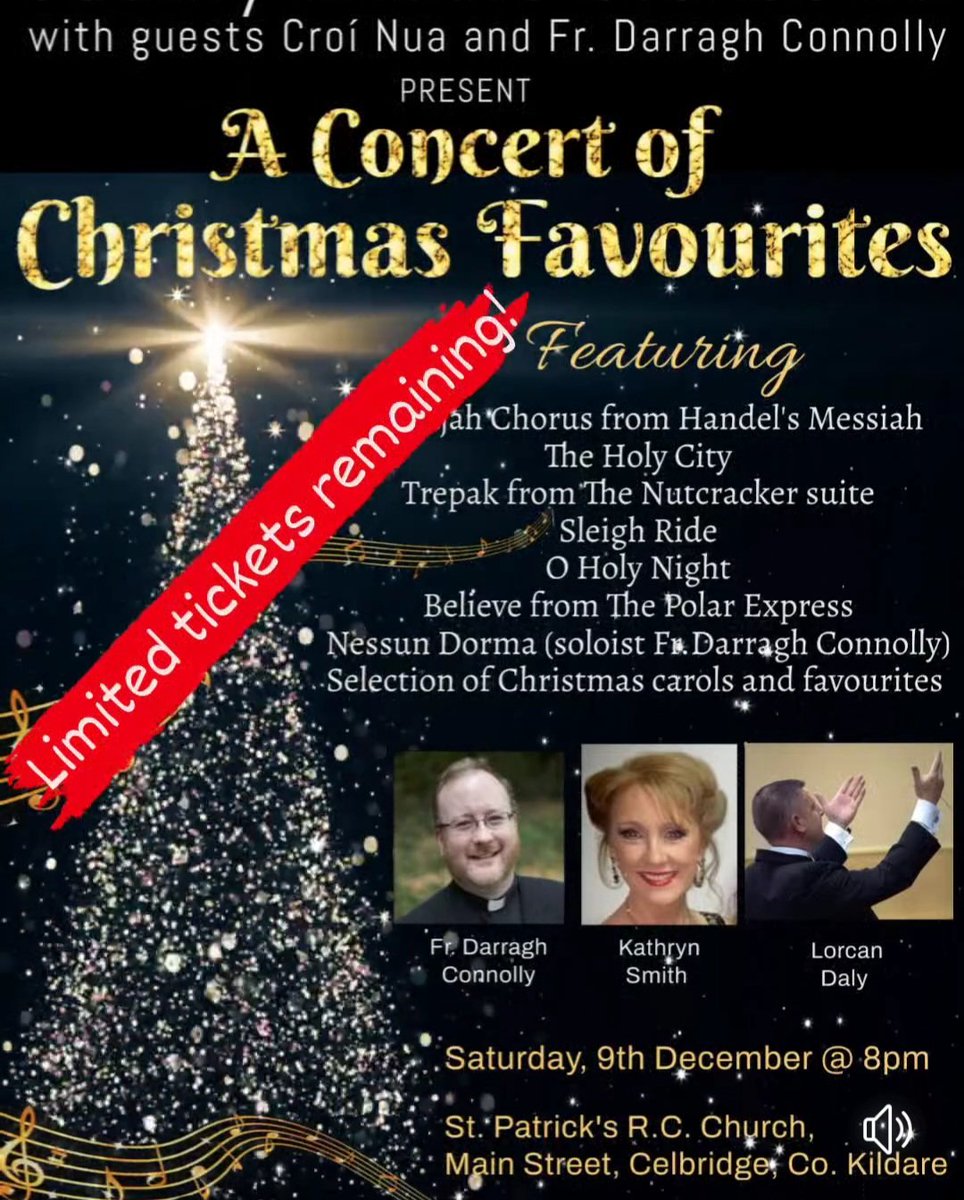 Only ONE week to go! VERY LIMITED TICKETS REMAINING for A Concert of Christmas Favourites with the @CoKildareOrch and guests Croí Nua choir and Fr. Darragh Connolly in St.Patrick's R.C Church, Celbridge, next Saturday, 9th December, at 8pm. Book NOW👇 eventbrite.ie/e/a-concert-of…