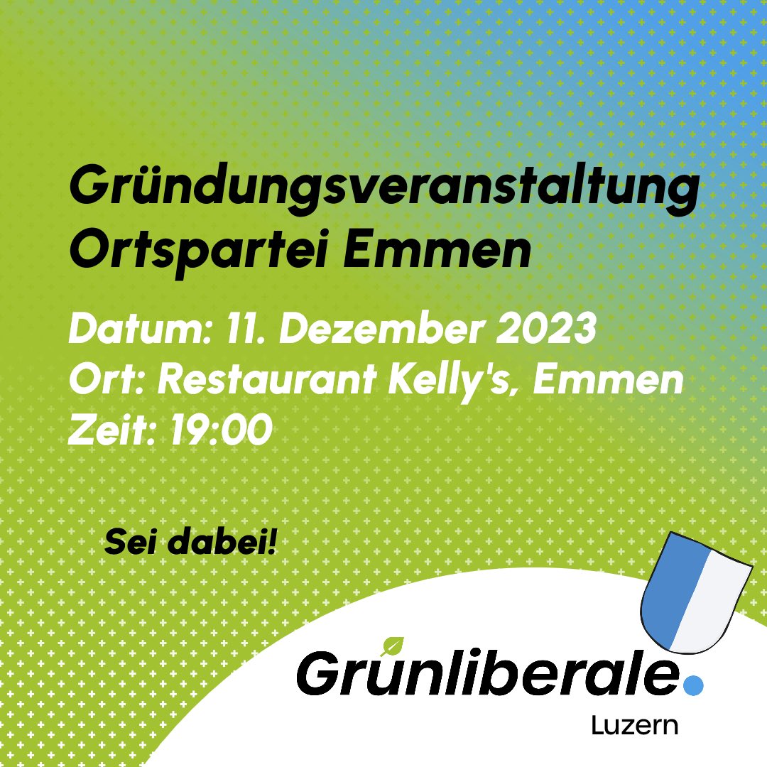 Die GLP wächst im Kanton Luzern weiter. Eine neue Ortspartei dürfen wir nun willkommen heissen.
Wir geben freudig bekannt, dass am 11. Dezember 2023 die offizielle Gründung der neuen Ortspartei Emmen stattfinden wird. #glpEmmen #glpLuzern