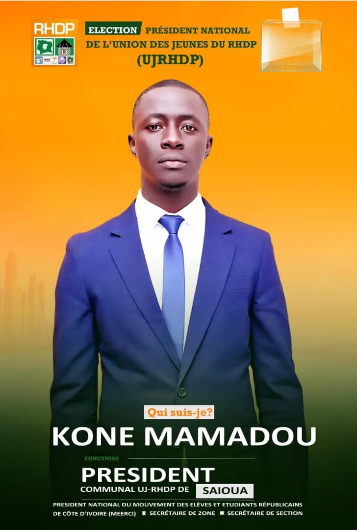 Diaby462's tweet photo. Assemblée Générale élective de L'union des Jeunes du RHDP

KONE Mamadou,  le meilleur choix pour une jeunesse dynamique, Solidaire et prête à relever les défis futurs, notamment ceux de 2025.
#RHDP
#AvecADO
#AGélectiveUJRHDP
#CIV https://t.co/l5QID4fTi5