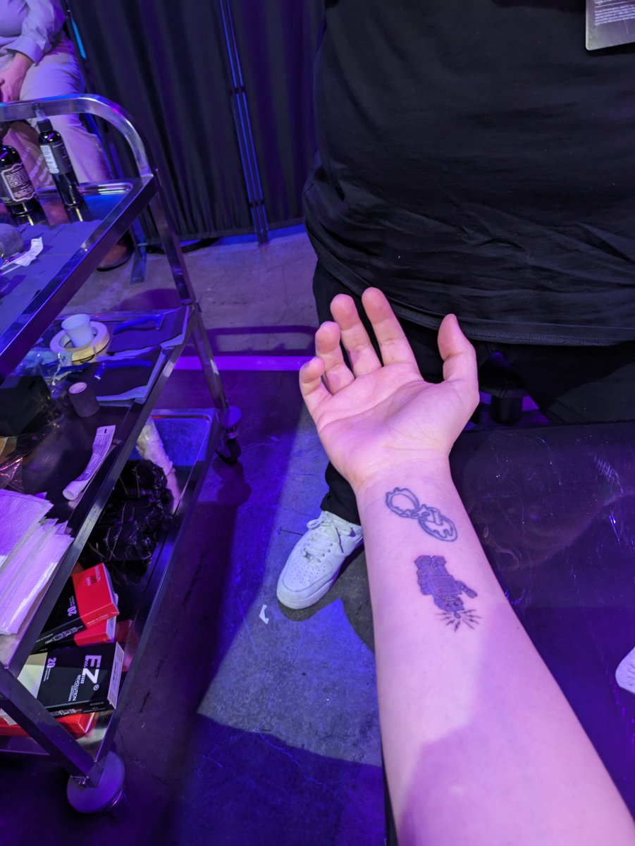 jlabresh1's tweet photo. I had such a blast at #reinvent2023 One of my highlights, besides seeing the announcements, networking with people, and learning a lot and RePlay... was getting these 3 free tattoos on 3 different days from @seventattoolv - What do you think of them? https://t.co/lQUiuSGqxn
