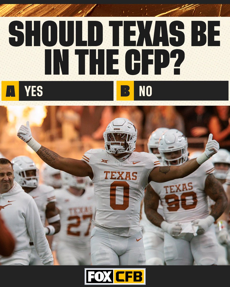 CFBONFOX's tweet image. After that Big 12 Champ game win, are you putting Texas in your Top 4? 🤔