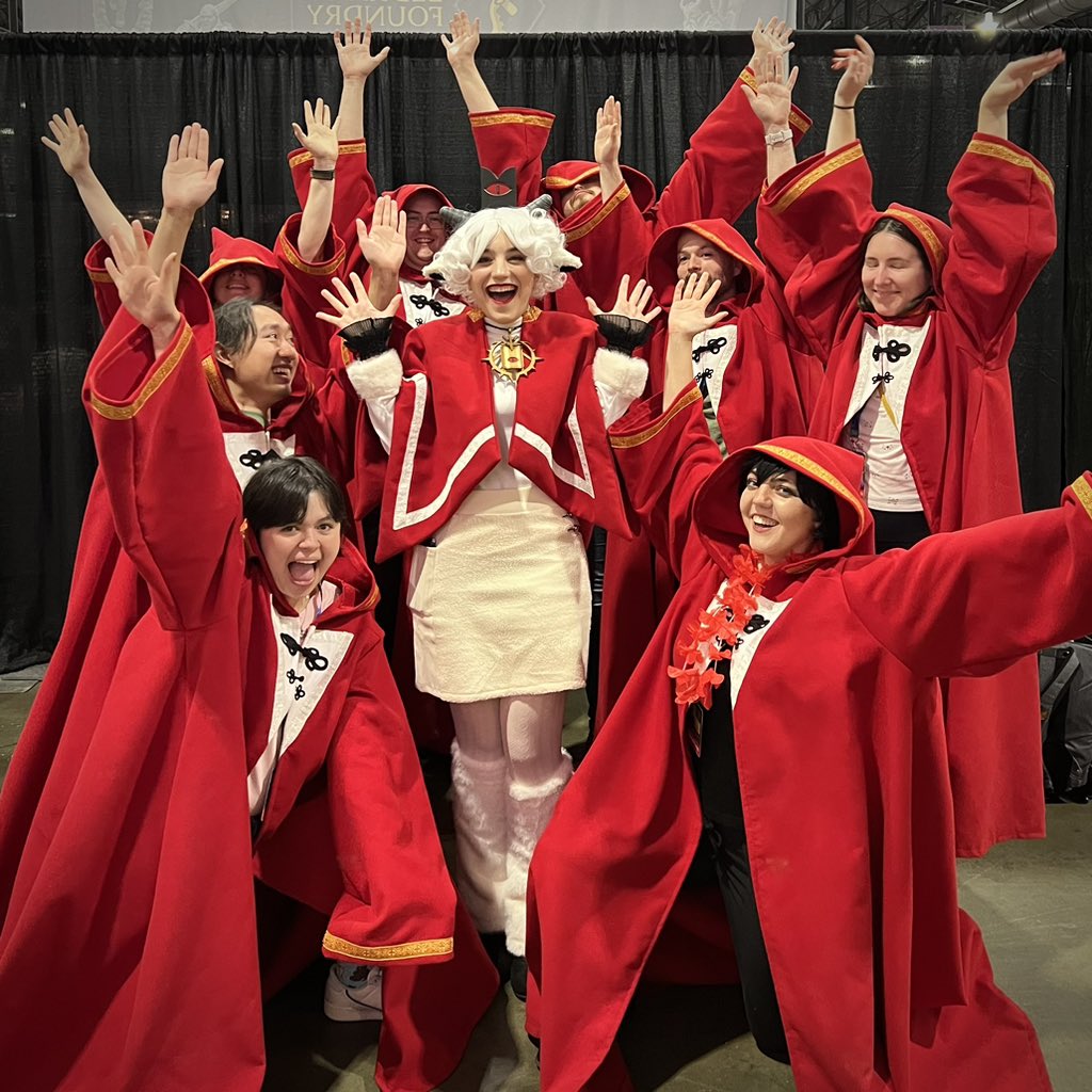 StarsCassiopeia's tweet photo. THE #PAXUnplugged CULT GROWS!!

I’m so happy that all my gaming friends (many of whom have never cosplayed or sewn anything before!!) joined in on the fun 💖

Lamb is @CeryHind, I’m front right, and none of the rest of us have Twitter 😂

Game is @cultofthelamb 🐑⚔️🩸 https://t.co/51RljoXDzJ
