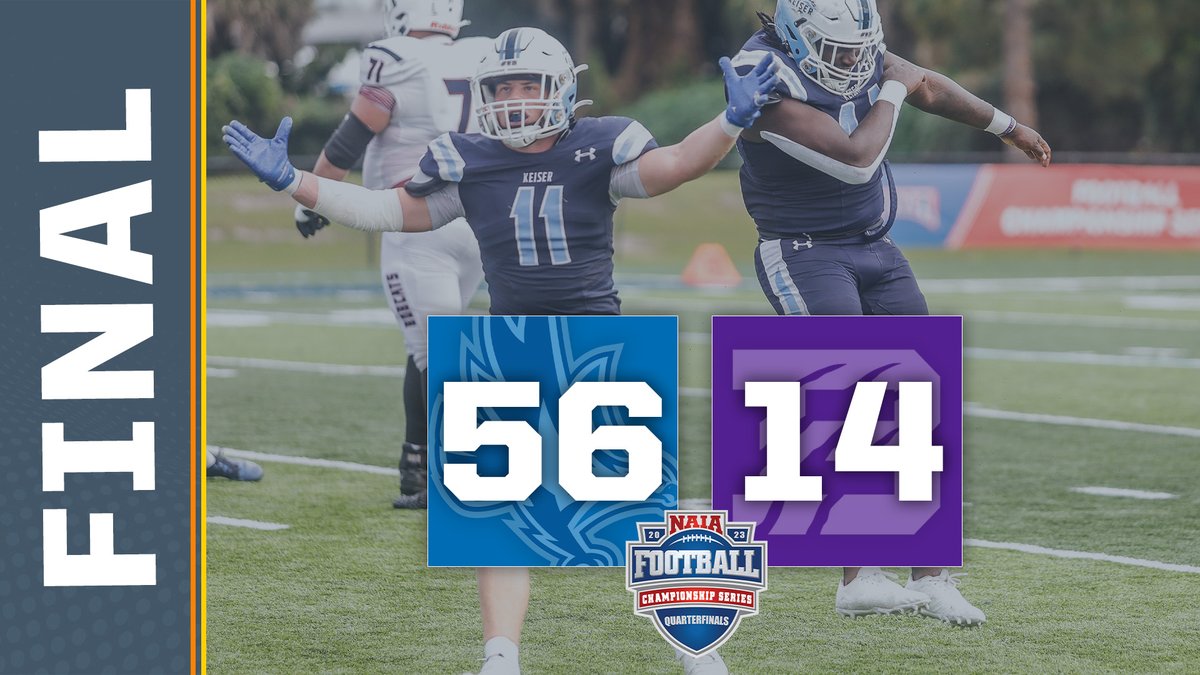 🏆 Final score from West Palm Beach! @KeiserFootball defeats Bethel (Tenn.) and advances to the @NAIA Championship Series Semifinals! @KUSeahawks | #NAIAFootball