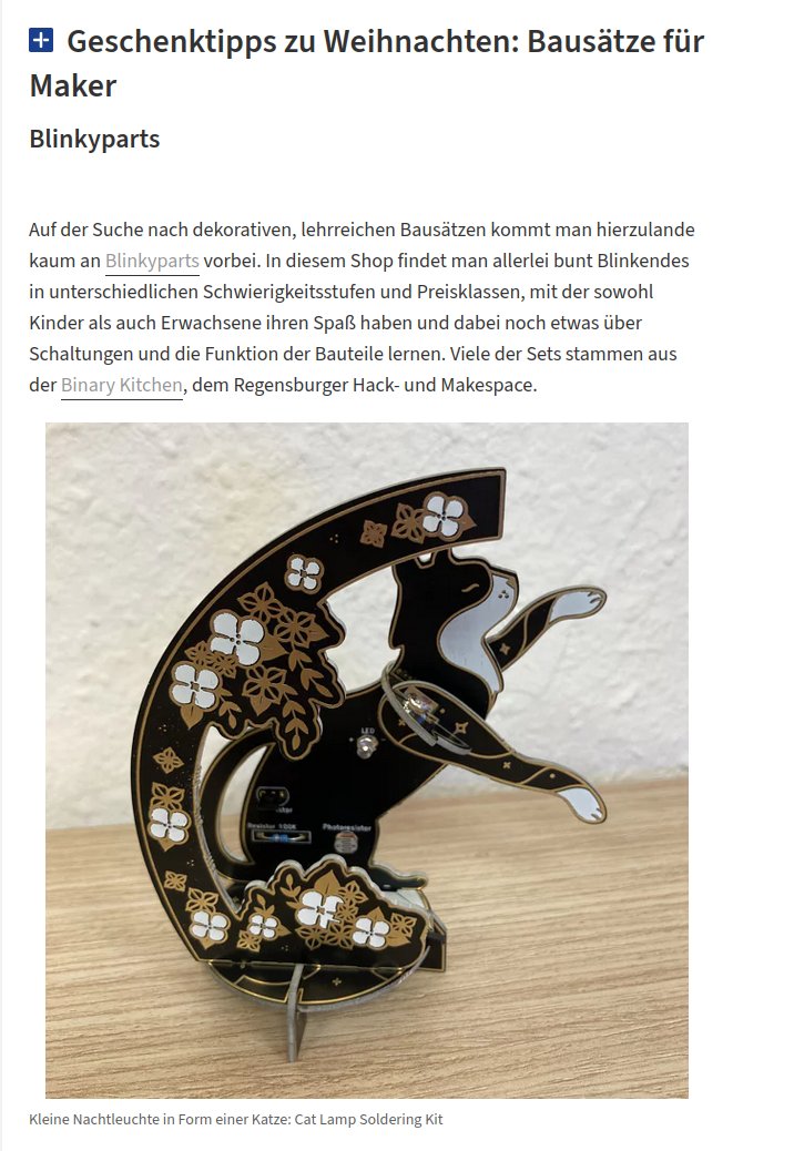 Waaaahh wie geil! blinkyparts.com hat es auf <a href="/heiseonline/">heise online</a>  geschafft 🥳🥳🥳 

heise.de/ratgeber/Gesch…

"Auf der Suche nach dekorativen, lehrreichen Bausätzen kommt man hierzulande kaum an Blinkyparts vorbei." *blush 🥰😍❤️