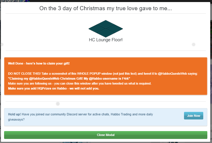 F4rk2's tweet photo. Claiming my @HabboQuestsWeb Christmas Gift! My @Habbo username is F4rk https://t.co/0A7CMwdNde
