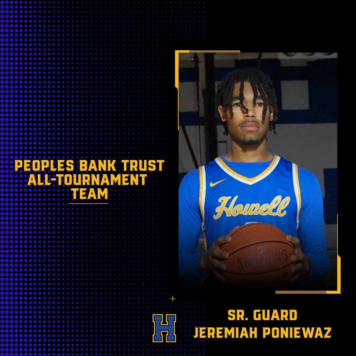Congratulations to <a href="/JeremiahPoniew1/">Jeremiah Poniewaz</a> for being selected to the 53rd people’s bank and Trust all tournament team. Poniewaz avg 17 points per game and 4 assist a game. 🔵🟡🏀