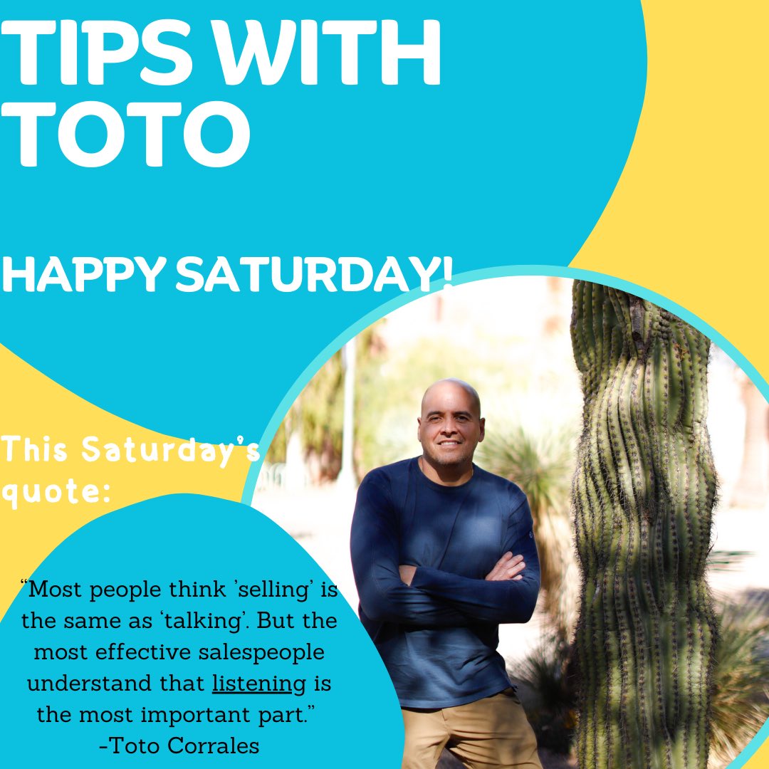 doctor_letsgo's tweet photo. Tips With Toto!
This Saturday’s quote: “Most people think ‘selling’ is the same as ‘talking’. But most effective salespeople understand that LISTENING is the most important part.”
Happy Saturday my friends!!! LET’S GO!🫵🏼🏃🏻
#LetsGo #HappySaturday #DrC #TipsWithToto https://t.co/jYqdnbxKHf