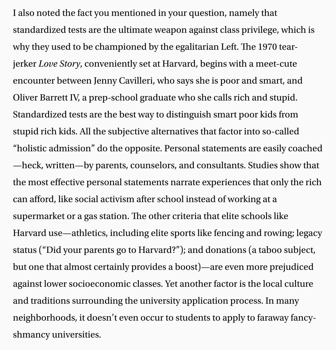 SteveStuWill's tweet image. “Standardized tests are the best way to distinguish smart poor kids from stupid rich kids.” quillette.com/2023/12/01/the…
