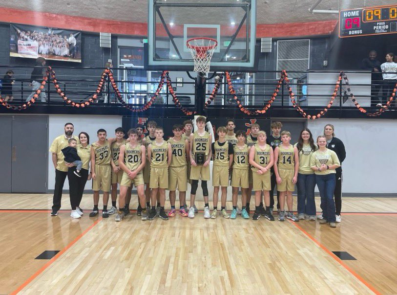 woodwardboomers's tweet photo. The 8th Grade boys are bringing Championship hardware back to Woodward after a dominating win in the Fairview Tournament over the home team, 62-20. Go Boom! #RollWagon https://t.co/Xa4GQGrFV4