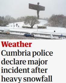 Good old London based <a href="/guardian/">The Guardian</a>  paper showing how London centric they are with a snowy northeast  headline that’s meant to be in Cumbria you couldn’t make this 💩 up