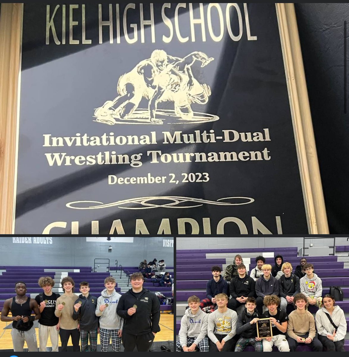 Varsity won the Kiel Dual for the first time as a team going 5-0!! 

5-0
Gavin
Barley
Nicholas
Braeden
Bauer
Pekar

4-0
Teagan

4-1
Manny
Drew

3-2
Mason

Way to go sabers!!