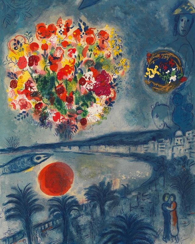 MenschOhneMusil's tweet photo. Marc Chagall- Le soleil couchant (1967). https://t.co/eCnNK2QQ5B