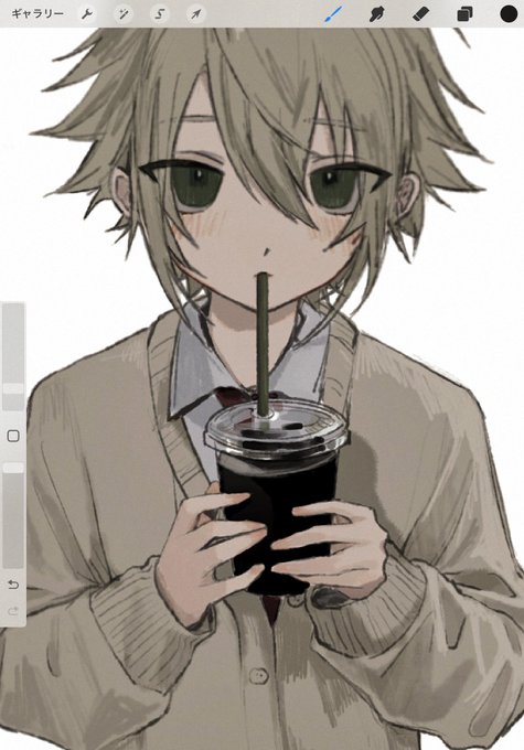 「drinking straw in mouth upper body」 illustration images(Latest)
