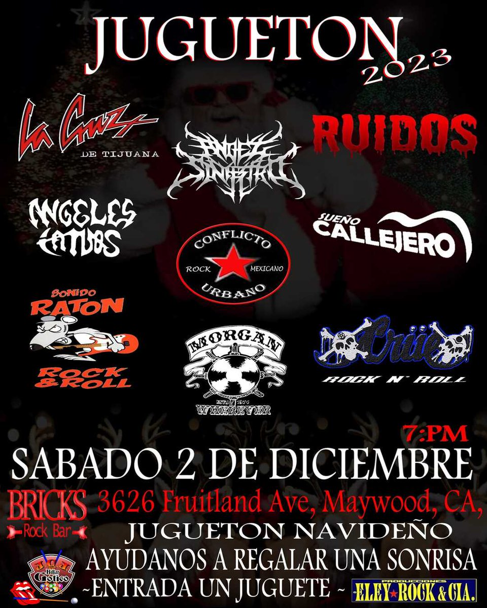 Sueño Callejero (@suenocallejero) on Twitter photo ¡JUGUETON 2023!
Hoy en Brick's Rock Bar de Maywood, CA
SUEÑO CALLEJERO <a href="/SuenoCallejero/">Sueño Callejero</a>
#LaCruz
#AngelSiniestro
#Ruidos
#AngelesCaidos
#ConflictoUrbano
<a href="/SixxChacko/">Chacko Sixx</a>
#SonidoRaton
#SueñoCallejero #RockUrbano #RockMexicano #RockNacional #Rock #RockDelBarrio #SantaAna #LosAngeles ¡JUGUETON 2023!
Hoy en Brick's Rock Bar de Maywood, CA
SUEÑO CALLEJERO <a href="/SuenoCallejero/">Sueño Callejero</a>
#LaCruz
#AngelSiniestro
#Ruidos
#AngelesCaidos
#ConflictoUrbano
<a href="/SixxChacko/">Chacko Sixx</a>
#SonidoRaton
#SueñoCallejero #RockUrbano #RockMexicano #RockNacional #Rock #RockDelBarrio #SantaAna #LosAngeles