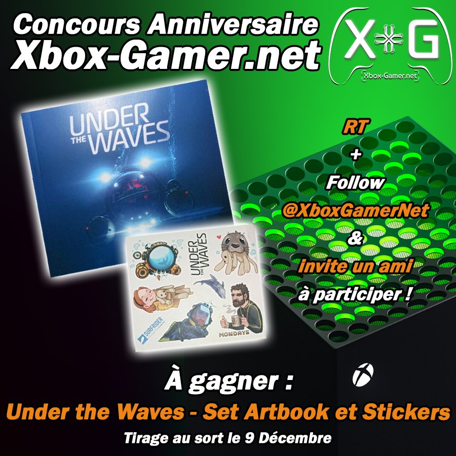XboxGamerNet's tweet photo. Nouveau concours ! 
On a le plaisir de vous faire remporter l'Artbook et une planche de stickers du jeu Under the Waves 🔥 

RT &amp; Follow @XboxGamerNet 
Invite un ami en commentaire https://t.co/BODfcYk2Bm