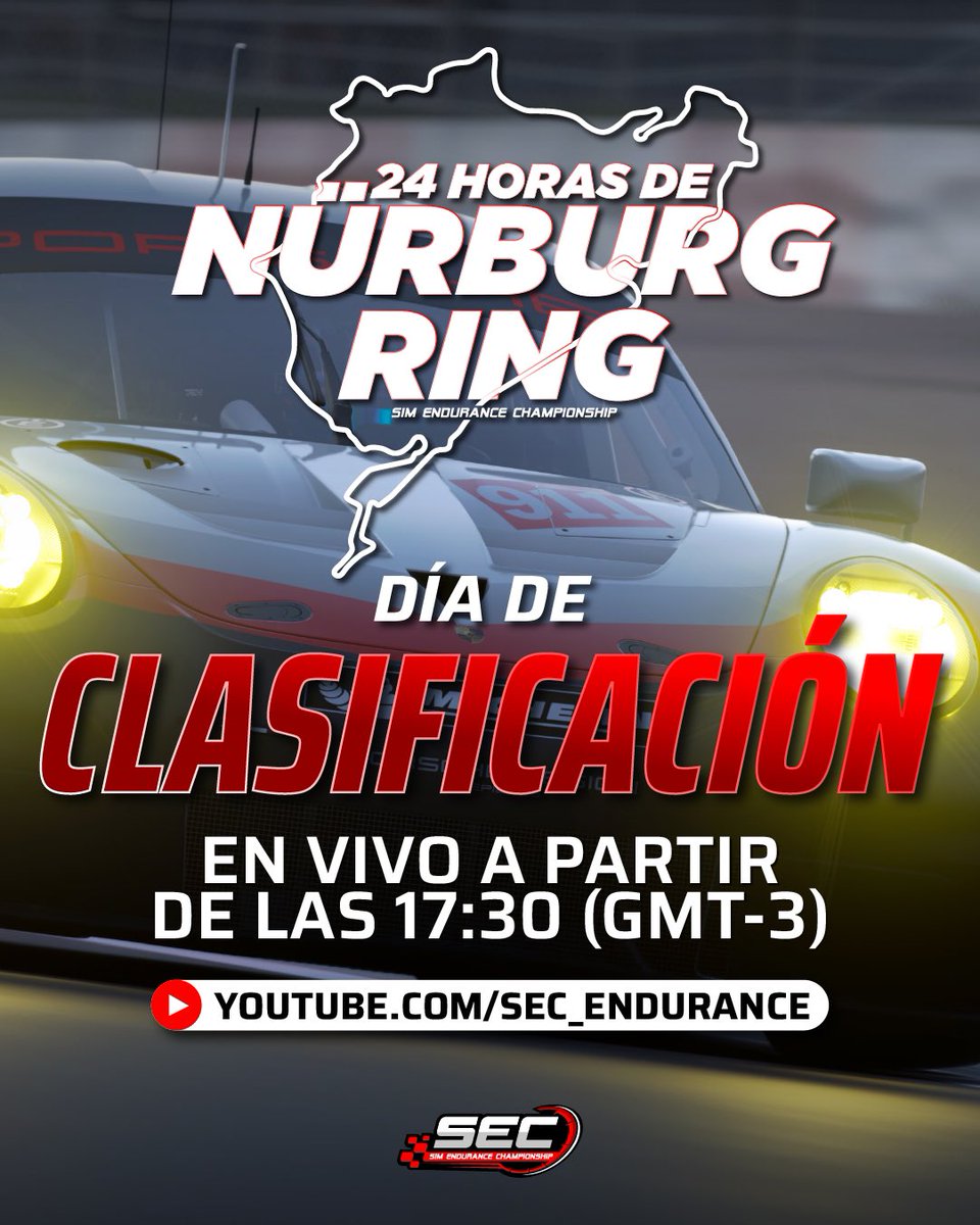 🔴 HOY 17:30 HORAS

Clasificación para las 24h de Nürburgring, seguila en vivo desde acá 👇🏼
YouTube.com/@sec_endurance