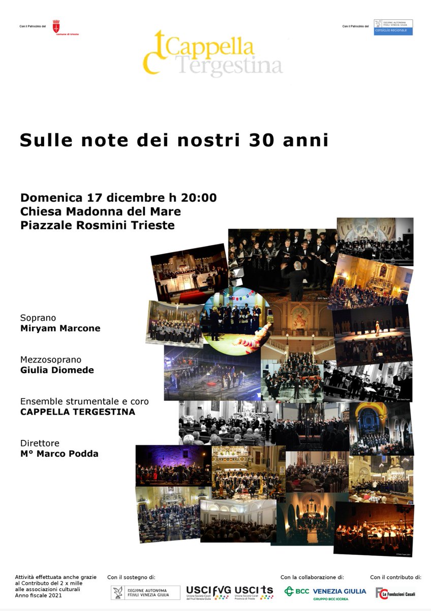 CTergestina's tweet photo. Concerto per il trentennale della @CappellaTergestina!
Soprano Miriam Marcone
Mezzosoprano @giuliadiomede
Direttore @marcopodda
Domenica 17/12 h 20:00
Chiesa Madonna del Mare
Piazzale Rosmini, Trieste
Tutte le informazioni sul sito https://t.co/FKLDNyVz4D https://t.co/9uozrPB54O