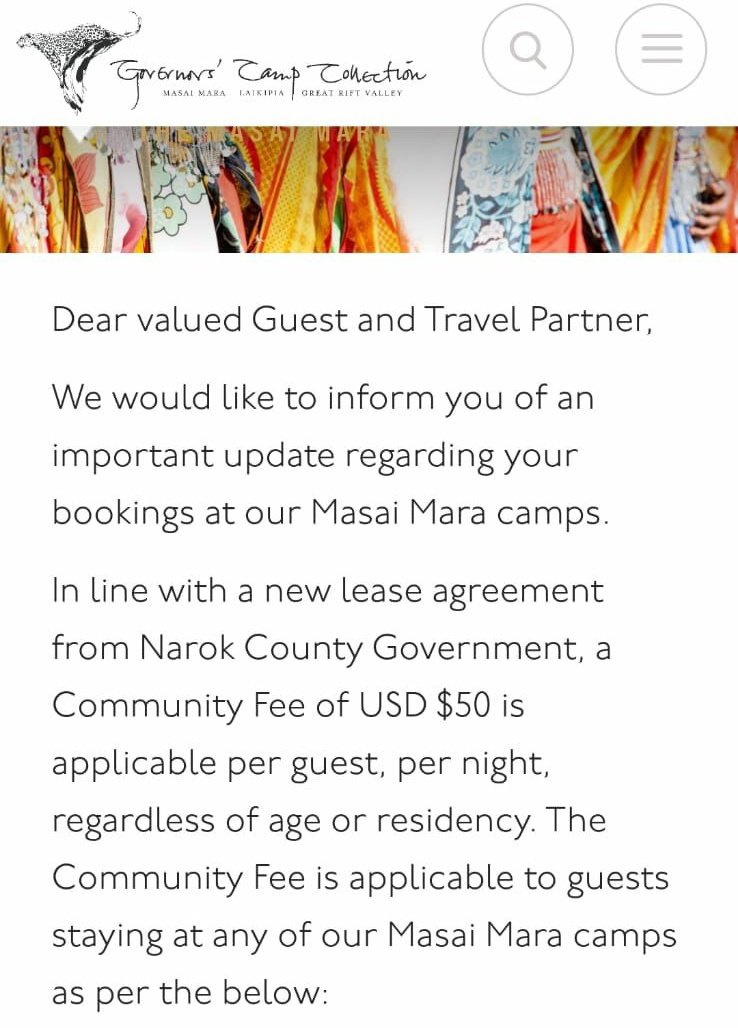 A.W.O.L (@krazygb) on Twitter photo Be advised, ANOTHER FEE arbitrarily imposed by Narok County for the Mara.
Kweli its like USAID is now fully in charge of the reserve!
<a href="/KenyaGuides/">Kenya Tour Driver Guides Association(KTDGA)</a> <a href="/AndHospitality/">Tourism & Hospitality Association -TUM</a> <a href="/magicalkenya/">Kenya Tourism Board</a> Be advised, ANOTHER FEE arbitrarily imposed by Narok County for the Mara.
Kweli its like USAID is now fully in charge of the reserve!
<a href="/KenyaGuides/">Kenya Tour Driver Guides Association(KTDGA)</a> <a href="/AndHospitality/">Tourism & Hospitality Association -TUM</a> <a href="/magicalkenya/">Kenya Tourism Board</a>