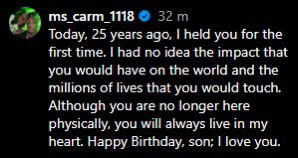 x2bucky's tweet image. Carmela Wallace’s Message On Her Son’s Birthday💔🕊️