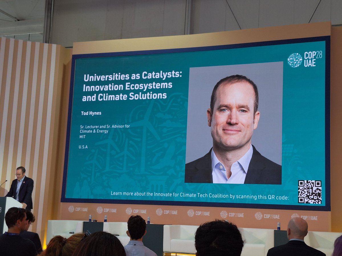 DavidTcd's tweet photo. 'Universities as Catalysts: Innovation Ecosystems and Climate Solutions' session at #COP28 by Tod Hynes (MIT): The MIT Climate &amp; Energy Prize is open to all. Any Trinity students interested? (https://t.co/m6p14sVdNz)@TCDBusiness @tcddublin https://t.co/krtT1AKFkY