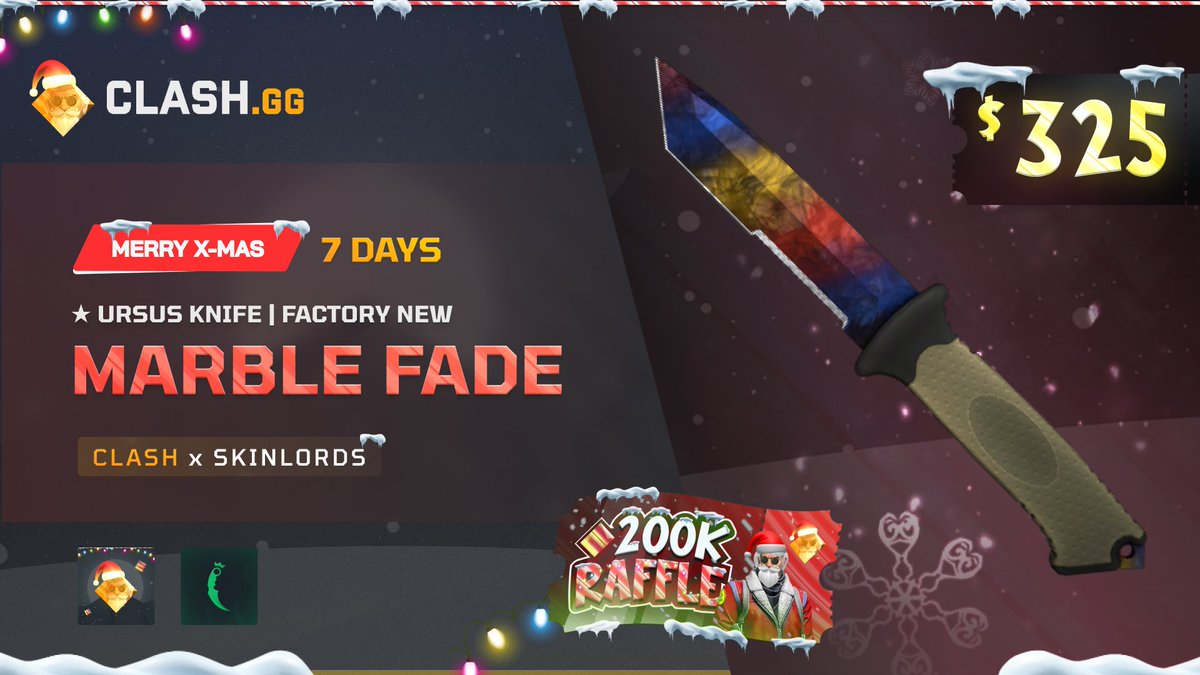 SkinLords's tweet image. Ursus Knife Marble Fade 🎁 CS2 Knife Giveaway!

✅ To enter:
- Follow @clashdotgg and us
- Repost and Tag a friend

Ends in seven days. Best of luck!