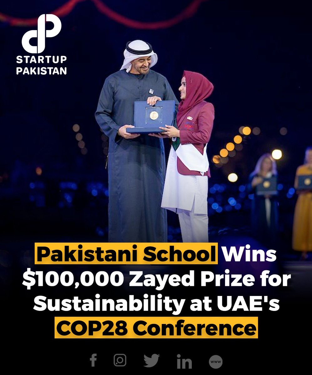 PakStartup's tweet photo. A Pakistani school operated by the Kashmir Orphan Relief Trust (KORT) emerged as the winner of the Zayed Sustainability Prize, securing $100,000 for its outstanding project on water conservation and organic farming.
#UAE #KORT #COP28 #Sschool https://t.co/yhYf5sBnkq