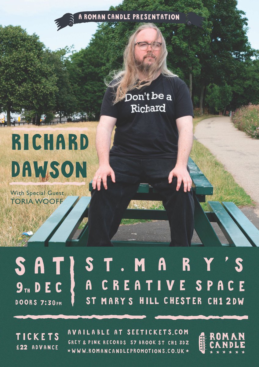 Delighted to be supporting the incredible @richarddawson12 next Saturday at @CreativeMarys 🖤 Limited tickets available from toriawooff.com and Grey n Pink Records. @RC_Promotions