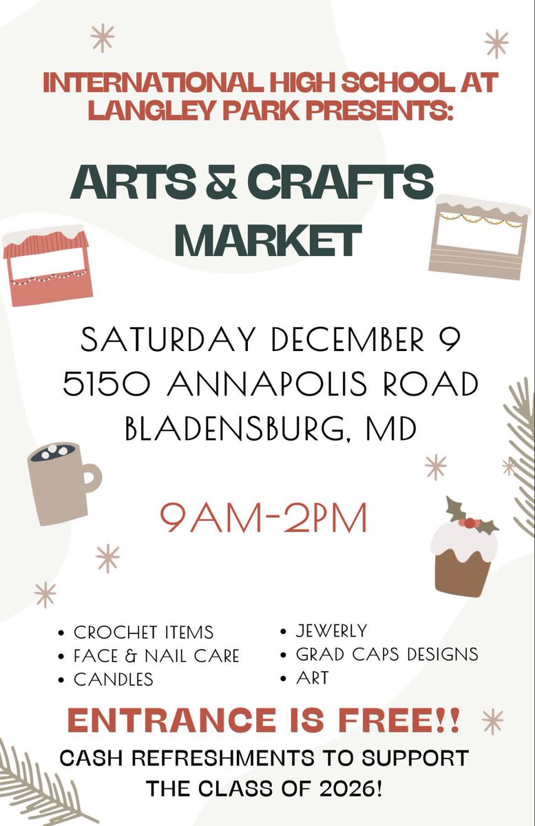Pamela Boozer-Strother (@pam4pgcps) on Twitter photo Support the IHSLP Class of 2026 on Sat. 9th by shopping at the Arts & Crafts Market! 🛍️🎁
<a href="/pgcps/">PGCPS</a> <a href="/IHSatLP/">IHS at Langley Park</a> <a href="/DrHumphrey5/">Dr. Humphrey</a> <a href="/MissJAmaya/">J.Amaya, NBCT</a> <a href="/MrShulmanPGCPS/">Mr. Shulman</a> Support the IHSLP Class of 2026 on Sat. 9th by shopping at the Arts & Crafts Market! 🛍️🎁
<a href="/pgcps/">PGCPS</a> <a href="/IHSatLP/">IHS at Langley Park</a> <a href="/DrHumphrey5/">Dr. Humphrey</a> <a href="/MissJAmaya/">J.Amaya, NBCT</a> <a href="/MrShulmanPGCPS/">Mr. Shulman</a>
